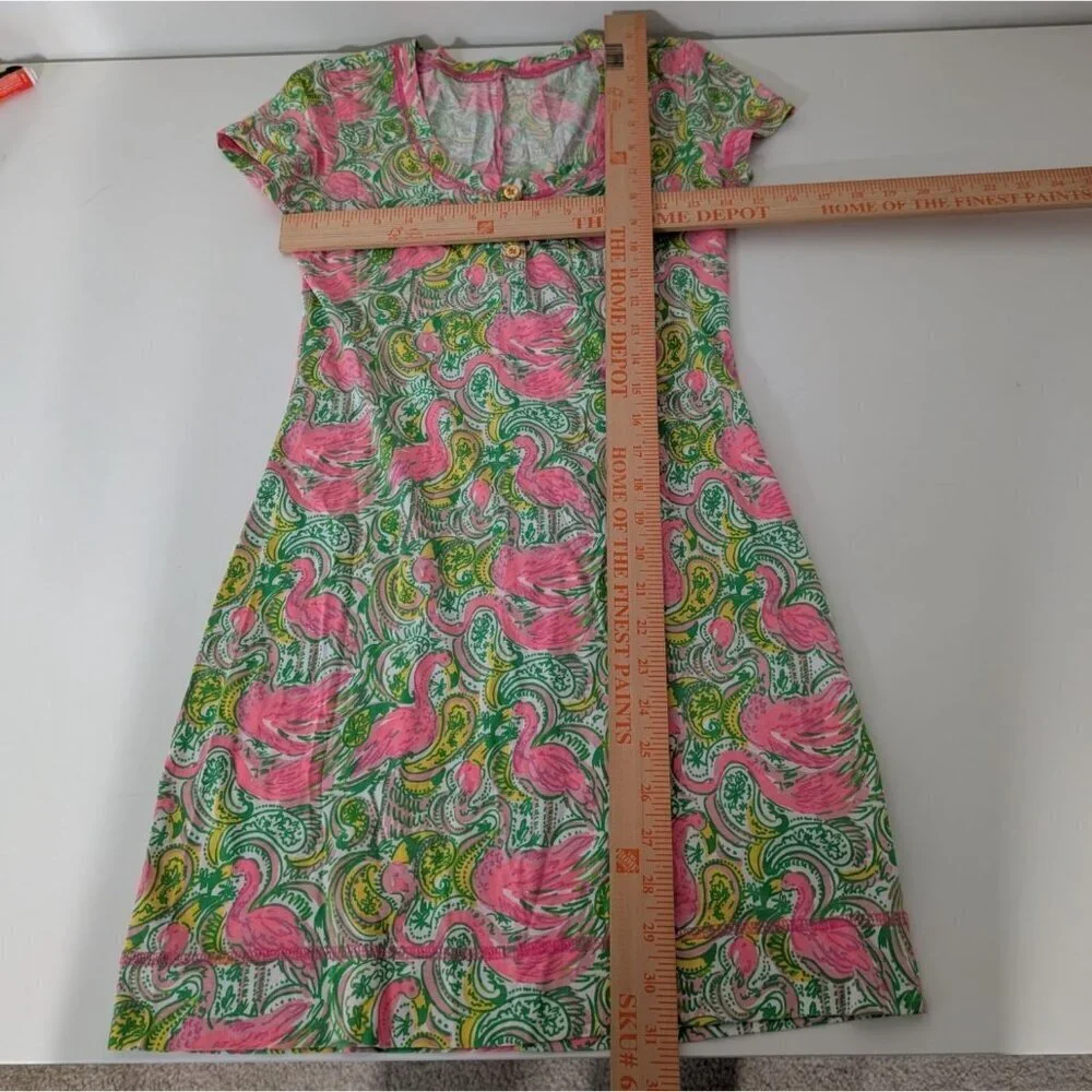 Lilly Pulitzer Flamingo Britton Dress Womens Size XS Green Paisley Hot Wings - Picture 9 of 11